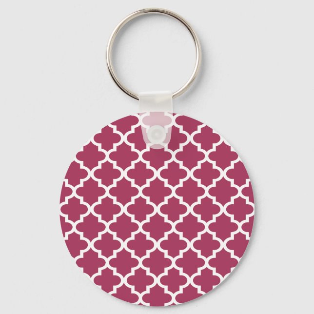 Sangria Red Moroccan Tile Trellis Pattern Key Ring (Front)