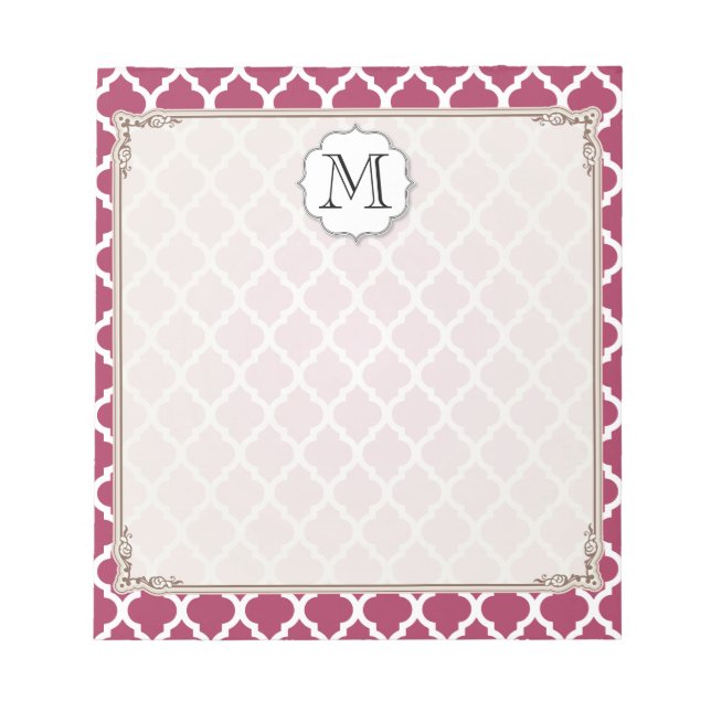 Sangria Red Moroccan Tile w/ Customisable Monogram Notepad (Front)
