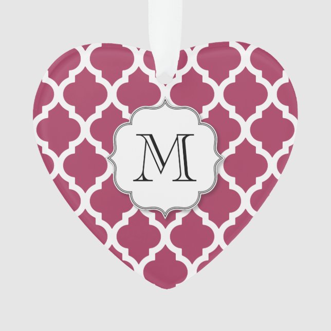 Sangria Red Moroccan Tile w/ Customisable Monogram Ornament (Front)