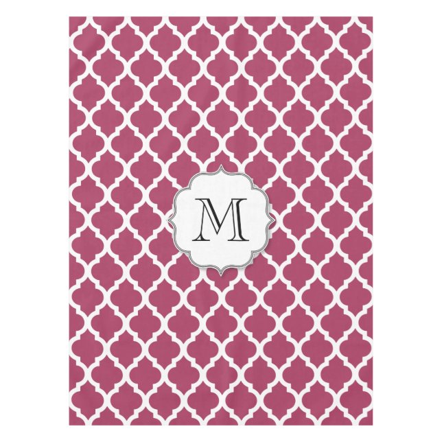 Sangria Red Moroccan Tile w/ Customisable Monogram Tablecloth (Front)