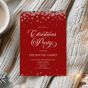 Sangria Red Snowflake Winter Christmas Party Invitation