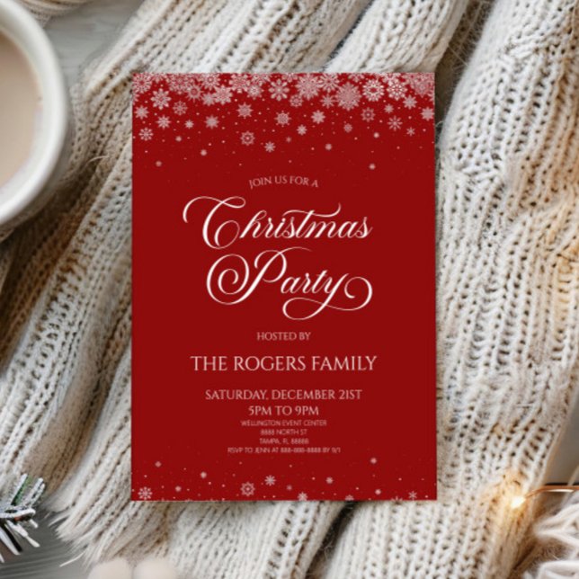 Sangria Red Snowflake Winter Christmas Party Invitation (Creator Uploaded)
