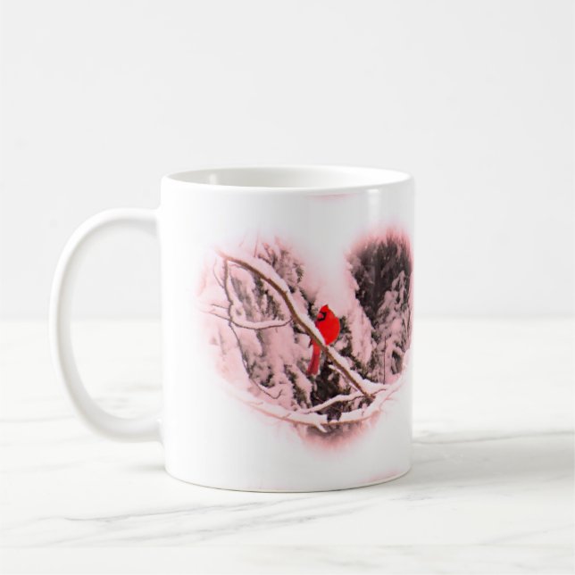 Sangria Snow Heart Cardinal - Bird Coffee Mug (Left)
