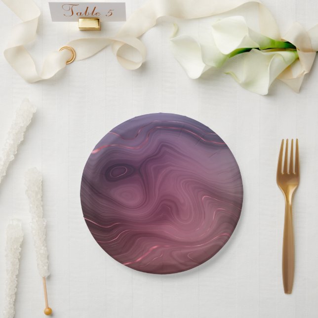 Sangria Strata | Moody Pink and Purple Luxe Agate Paper Plate (Wedding)
