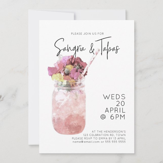 Sangria & Tapas Summer Cocktail Party Bright Pink Invitation (Front)