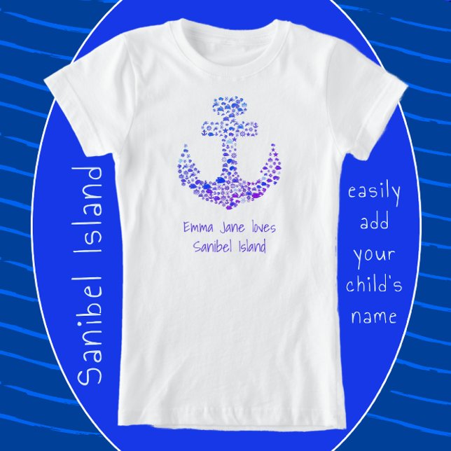 Sanibel Island FL Sea Creatures Anchor and Name T-Shirt (Creator Uploaded)
