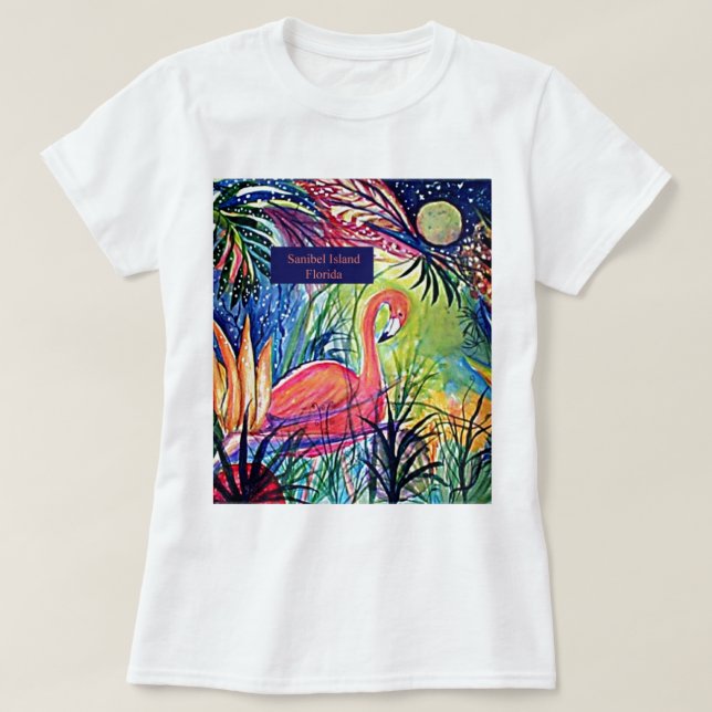 Sanibel Island Flamingo Art T-Shirt (Design Front)
