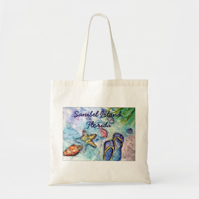 Sanibel Island Flip Flop watercolor painting Tote Bag (Front)