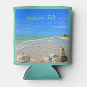 Sanibel Island Florida Beach with Fall Pumpkins  Can Cooler