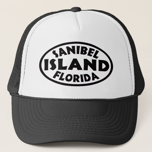 Sanibel Island Florida black oval Trucker Hat (Front)