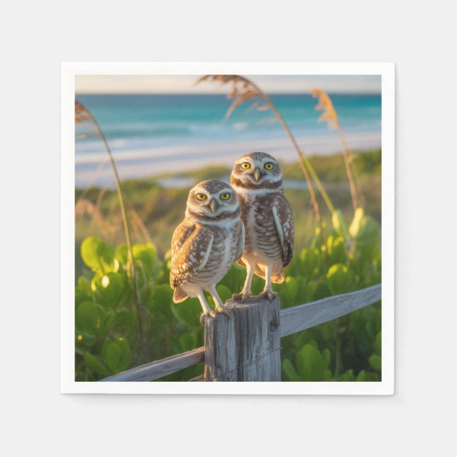 Sanibel Island Florida couple of burrowing owl Napkin (Front)