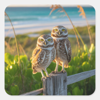 Sanibel Island Florida couple of burrowing owl Square Sticker