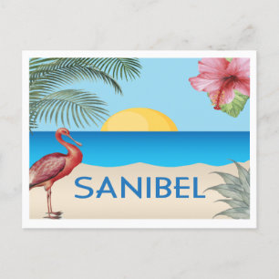 Sanibel Island Florida illustration with Spoonbill Postcard