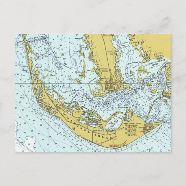 Sanibel Island Florida Nautical Map Postcard (Front)