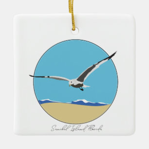 Sanibel Island, Florida Sea Gull over Beach Ceramic Ornament