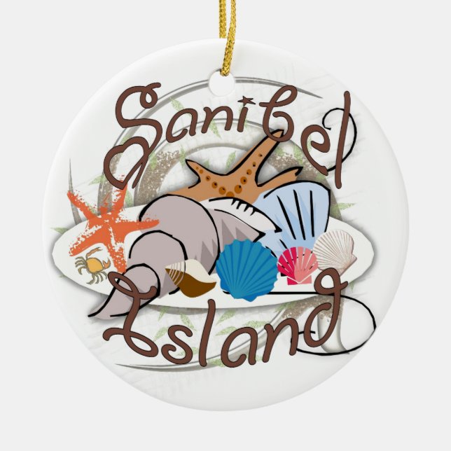 Sanibel Island Florida seashell design Ceramic Tree Decoration (Front)