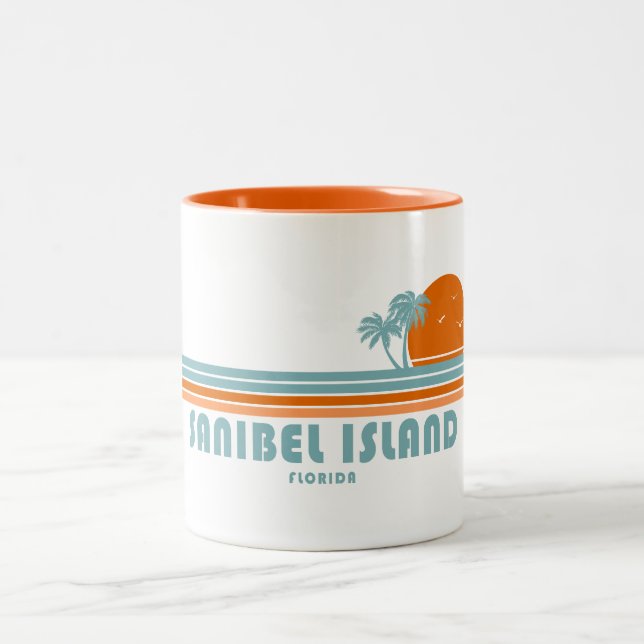 Sanibel Island Florida Sun Palm Trees Two-Tone Coffee Mug (Center)