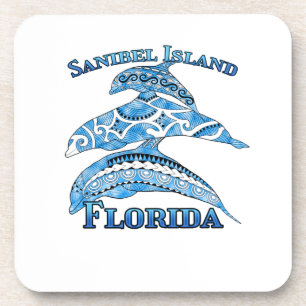 Sanibel Island Florida Vacation Tribal Dolphins Coaster
