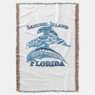 Sanibel Island Florida Vacation Tribal Dolphins Throw Blanket