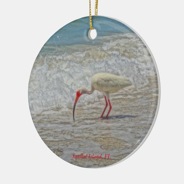 Sanibel Island Florida White Ibis Tropical Bird Ceramic Tree Decoration (Left)