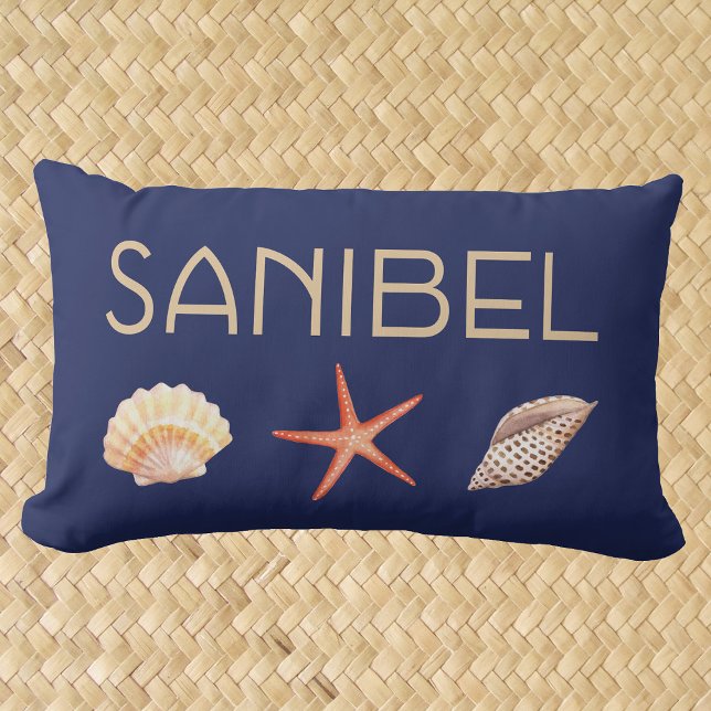 Sanibel Island Florida with shells Lumbar Cushion (Creator Uploaded)