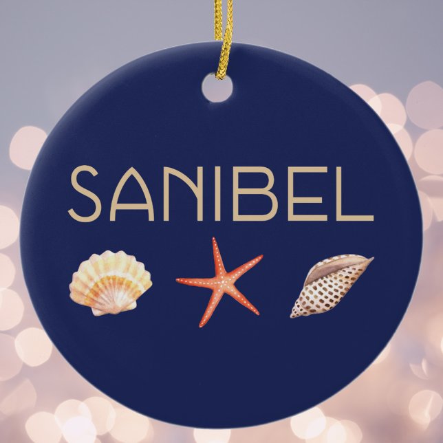 Sanibel Island Seashells on Blue Ceramic Tree Decoration (Creator Uploaded)