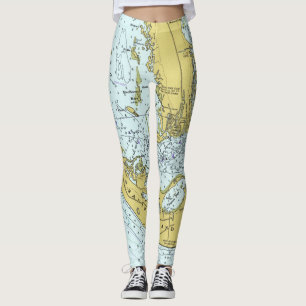 Sanibel Island vintage nautical map Leggings