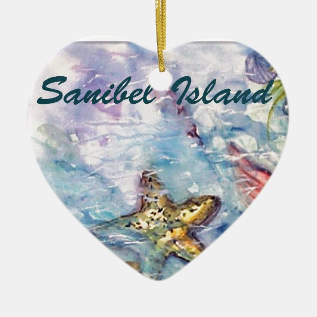 Sanibel Island Watercolor Florida Art Ceramic Tree Decoration (Front)