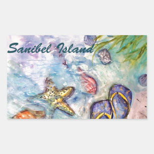 Sanibel Island Watercolor Florida Art Rectangular Sticker