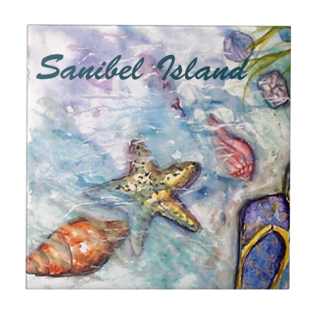 Sanibel Island Watercolor Florida Art Tile (Front)