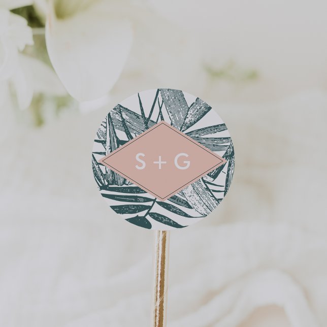 Sanibel | Tropical Botanical Wedding Monogram Classic Round Sticker (Creator Uploaded)