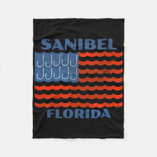 Sanibel Vintage Fishing American Flag Fish Hooks Fleece Blanket