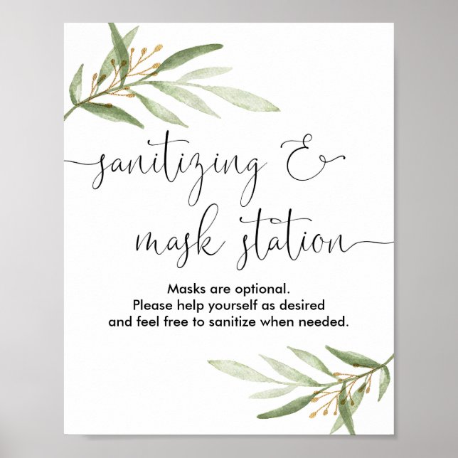 Sanitising mask station sign greenery gold (Front)