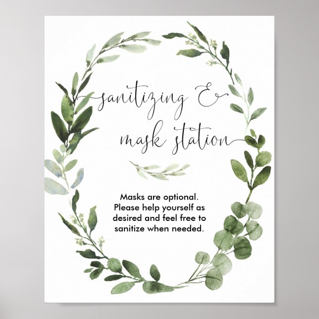Sanitising mask station sign greenery wreath (Front)