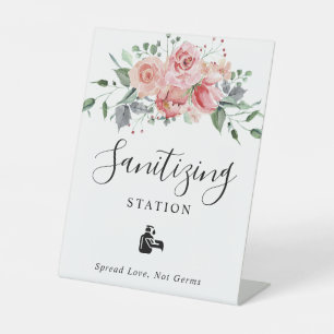 Sanitising Station Blush Pink Floral Wedding Pedestal Sign