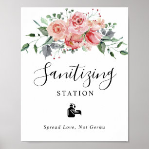 Sanitising Station Blush Pink Floral Wedding  Poster