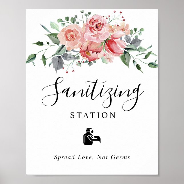 Sanitising Station Blush Pink Floral Wedding  Poster (Front)