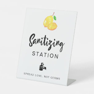 Sanitising Station Lemon Wedding Bridal Shower Pedestal Sign