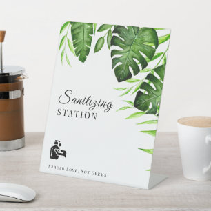 Sanitising Station Tropical Jungle Greenery Modern Pedestal Sign