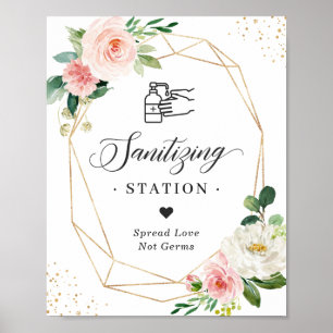 Sanitising Station Wedding Blush Floral Geometric Poster