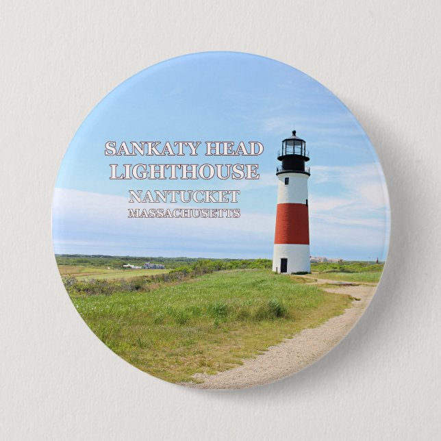 Sankaty Head Lighthouse, Nantucket MA Button Pin (Front)
