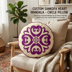 Sankofa Adinkra Mandala - African Heritage Round Cushion