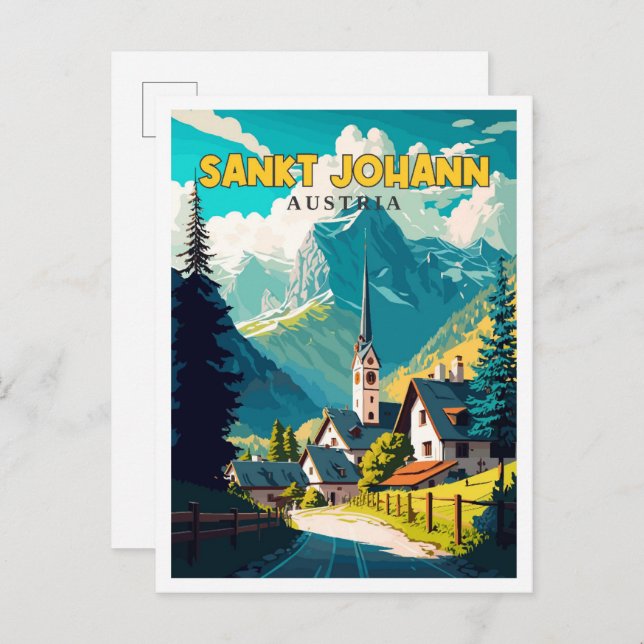 Sankt Johann Austria vintage travel illustration Postcard (Front/Back)