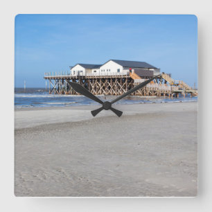 Sankt Peter Ording House on stilts photo Square Wall Clock