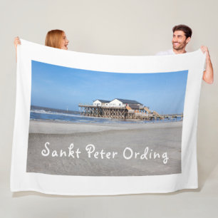 Sankt Peter Ording House on stilts photo with text Fleece Blanket