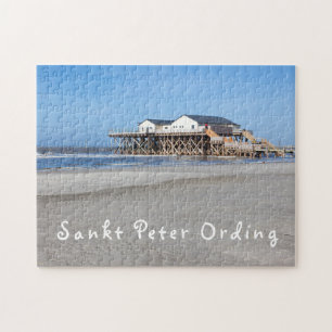 Sankt Peter Ording House on stilts photo with text Jigsaw Puzzle