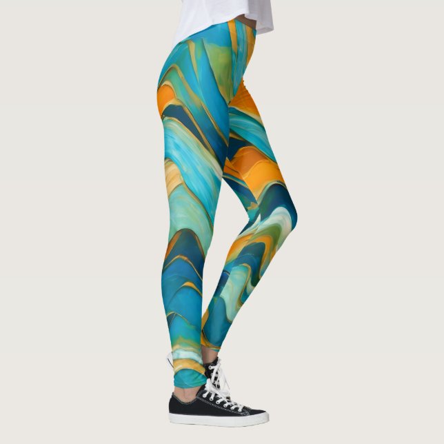 "Sanlúcar" Blue Green Orange Waves Leggings (Right)