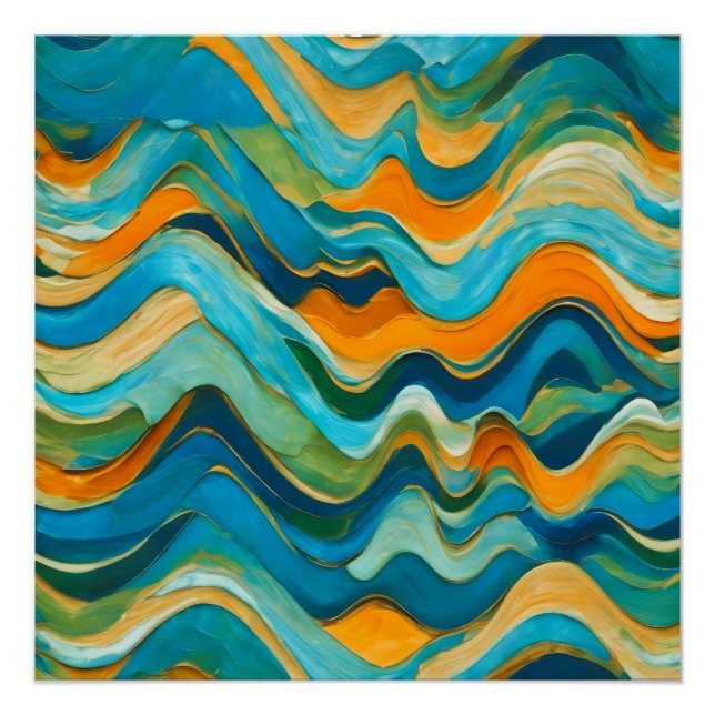 "Sanlúcar" Blue Green Orange Waves Poster (Front)