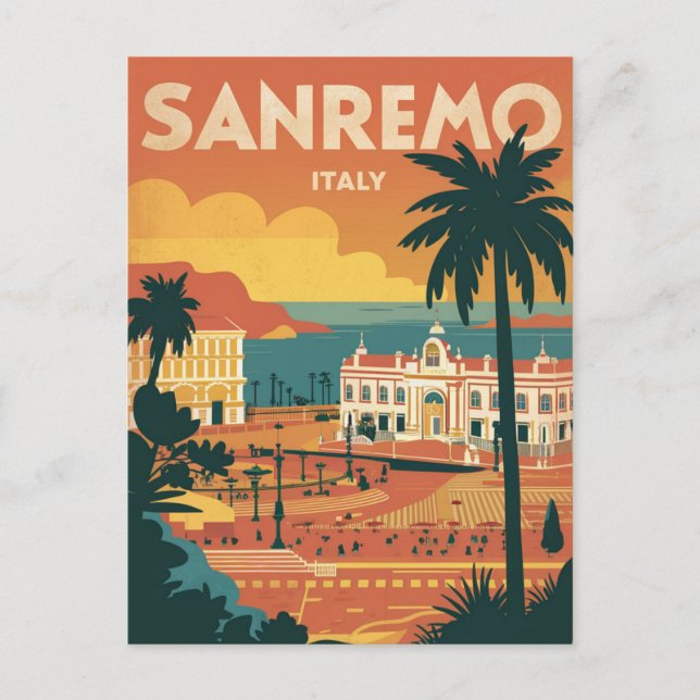 Sanremo, Italy, retro style illustration Postcard (Front)