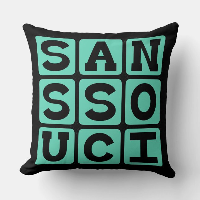 Sans Souci, No Worries Latin Phrase Cushion (Front)